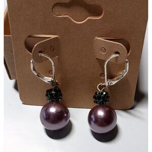 Purple Plum Pearl Drop Earrings – Elegant & Unique, New in Box 💜